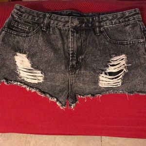 F21 distressed acid washed shorts